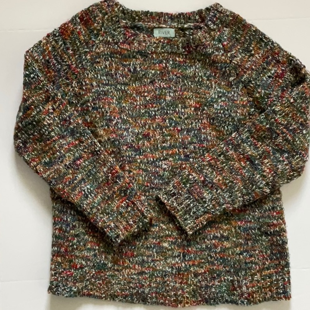 River Sweater Autumn Colors Green Purple Teal Small